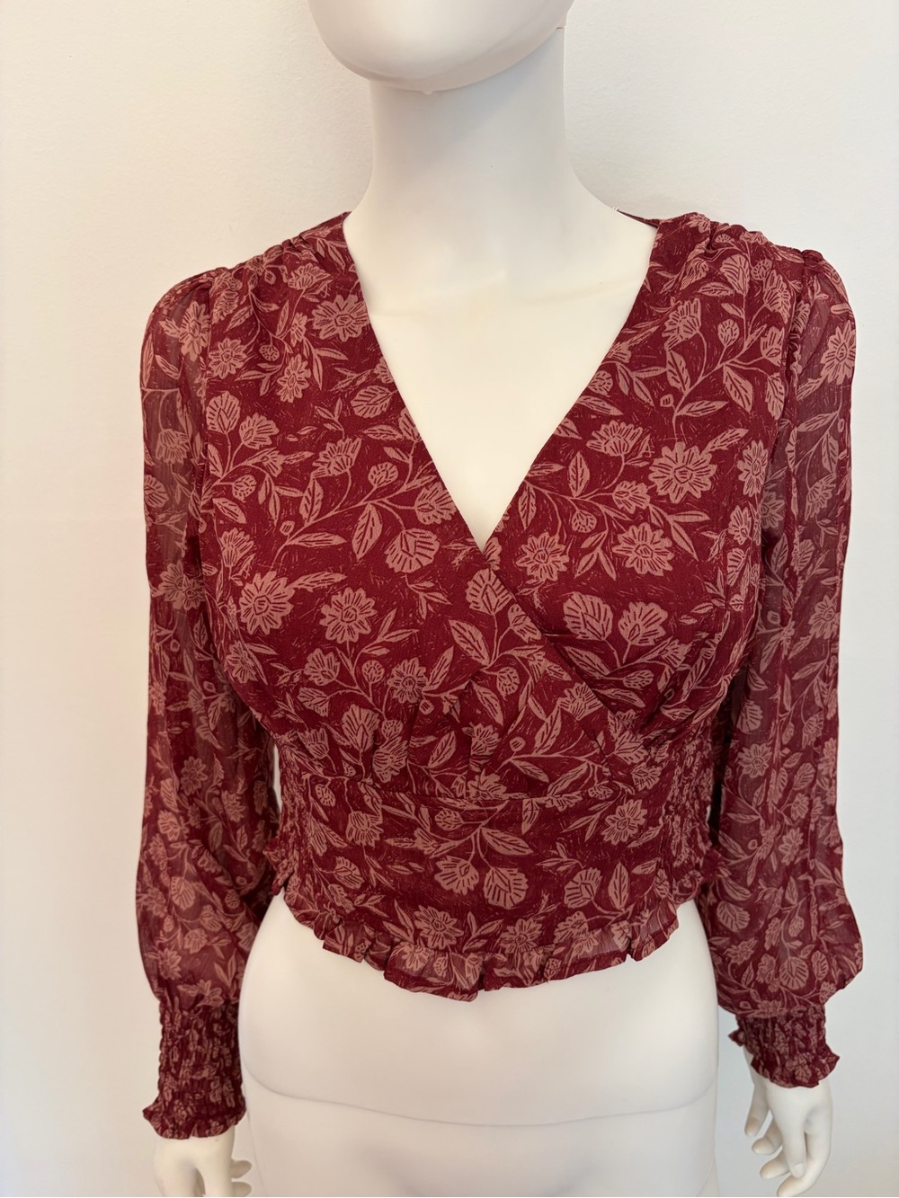 #752 Promesa NWOT Dusty Rose Blouse with Burgundy Accents - Picture 5 of 13